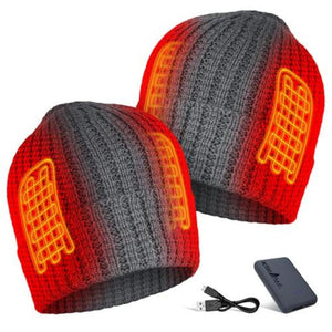 ActionHeat grey and red heated beanie with battery pack and charging cable