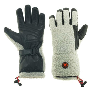 Glovii black leather and white fleece heated gloves