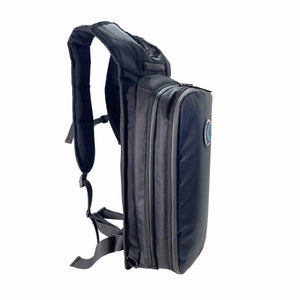 Side profile of a black CompCooler backpack with adjustable straps