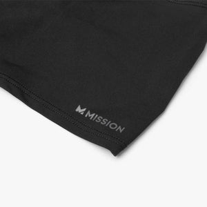 Black fabric corner with Mission logo