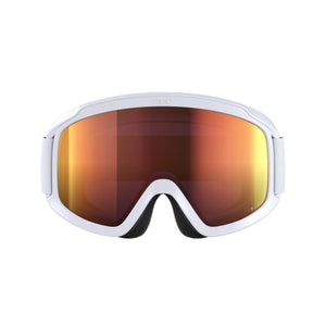 POC ski goggles with white frame and orange reflective lens