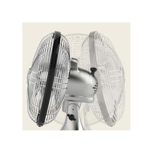 Vornado silver oscillating pedestal fan showing range of motion