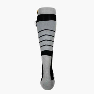 Arctic Volt grey and black striped knee high sock with side battery pack