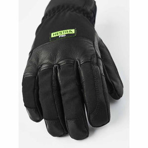Hestra black leather and fabric glove with Hestra Pro logo patch
