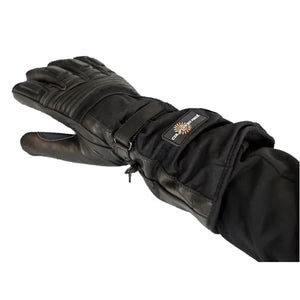 California Heat black leather motorcycle glove with gauntlet cuff and logo patch