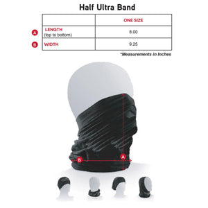 Half Ultra Band size chart with length and width measurements in inches