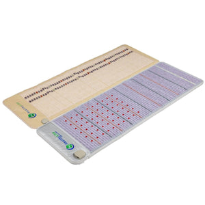 HealthyLine infrared therapy mat with beige and purple sections featuring embedded stones and red light points