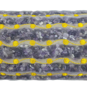 HealthyLine pillow filled with purple amethyst stones featuring yellow embroidered wavy lines on mesh fabric