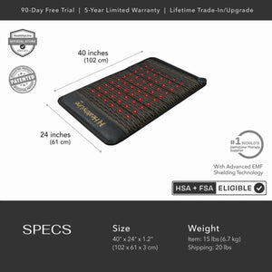 HealthyLine gemstone therapy mat with dimensions of 40 by 24 inches and 15 pound weight
