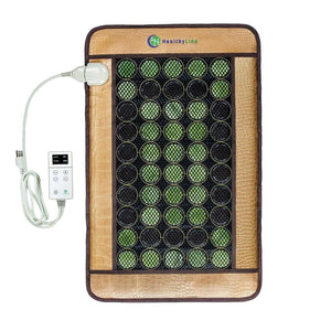 HealthyLine infrared heating mat with green stone discs and digital controller