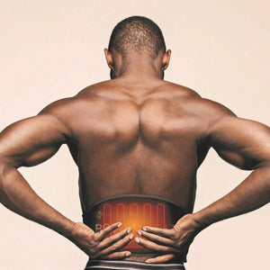 Man wearing a HealthyLine heating belt on his lower back