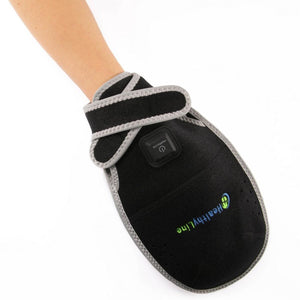 HealthyLine black heated hand wrap with adjustable velcro strap and power button