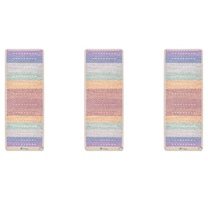 Three HealthyLine gemstone therapy mats with colorful striped patterns