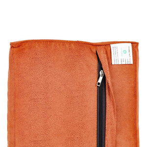 HealthyLine InfraMat Pro textured orange fabric surface with a black zipper and product label