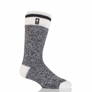 Heat Holders grey and white marl thermal sock with white heel and toe