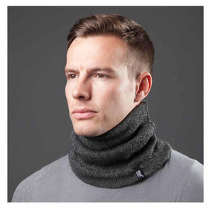 Man wearing a grey Heat Holders neck warmer