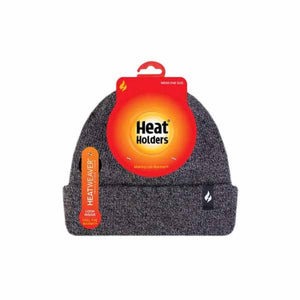 Heat Holders mens grey marl beanie hat with product packaging tag