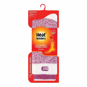 Heat Holders original thermal socks in white and purple on retail packaging