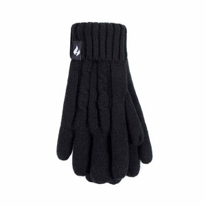 Heat Holders black knit gloves with ribbed cuffs and brand logo tab
