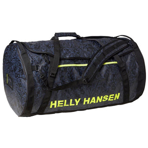 Helly Hansen black patterned duffel bag with yellow logo and accents