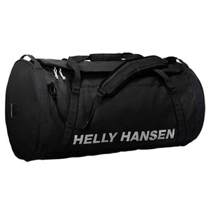 Black Helly Hansen duffel bag with shoulder straps and white logo