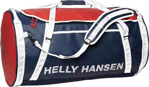 Helly Hansen red and navy blue duffel bag with white straps
