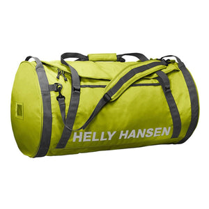 Lime green Helly Hansen duffel bag with grey straps and handles