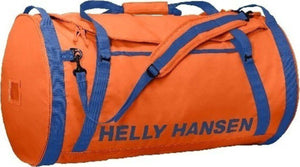 Orange Helly Hansen duffel bag with blue straps
