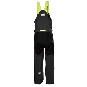 Helly Hansen black sailing bib trousers with neon yellow straps and HH logo