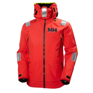 Helly Hansen red sailing jacket with high visibility hood and reflective patches