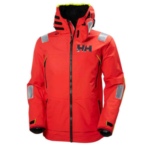 Helly Hansen red waterproof jacket with reflective patches and hood
