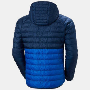 Helly Hansen hooded puffer jacket in two tone blue back view