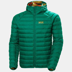 Helly Hansen green hooded puffer jacket with front zip and HH logo