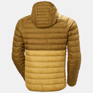 Back view of a Helly Hansen two tone brown hooded puffer jacket