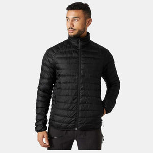 Man wearing a black Helly Hansen quilted puffer jacket
