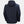 Back view of navy Helly Hansen hooded jacket with white logo on shoulder