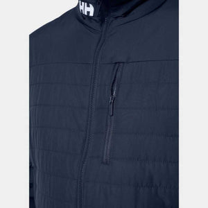 Navy Helly Hansen quilted jacket with chest zipper pocket and HH logo on collar
