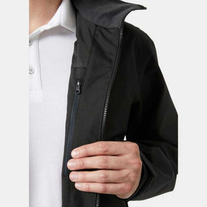 Helly Hansen black jacket featuring a zippered chest pocket and fleece lined collar