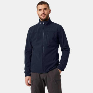 Man wearing a navy Helly Hansen softshell jacket with a full zip and chest pocket