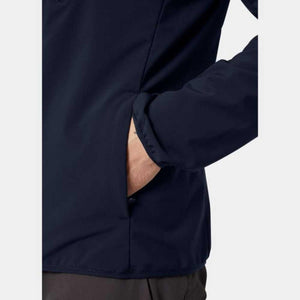 Close up of hand in pocket of navy Helly Hansen jacket