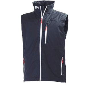 Helly Hansen navy blue vest with white zippers and HH logo on collar