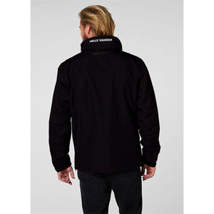 Back view of a person wearing a black Helly Hansen jacket with logo on the collar