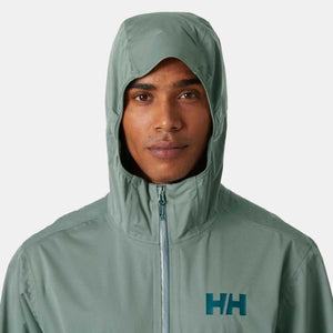 Man wearing a sage green Helly Hansen hooded jacket