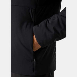 Close up of Helly Hansen black jacket side pocket and sleeve