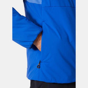 Close up of Helly Hansen blue jacket side pocket with zipper pull