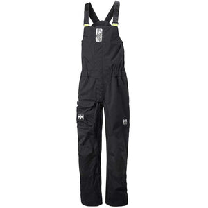 Helly Hansen black waterproof bib overalls with adjustable straps and cargo pocket