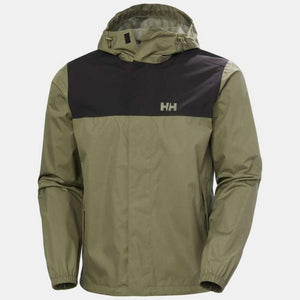 Helly Hansen olive green and black hooded rain jacket with HH logo