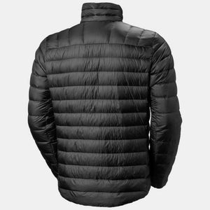 Back view of a black Helly Hansen quilted puffer jacket with a high collar