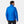 Back view of a man wearing a blue quilted down jacket