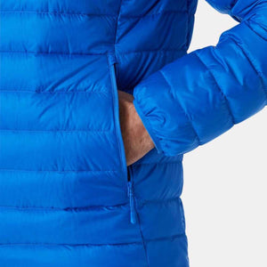 Close up of Helly Hansen blue quilted jacket pocket with zipper